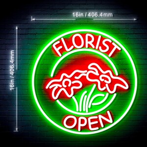 16&quot; Round Flower Shop Open Florist Flex Silicone LED Sign (Neon-Style, LED Technology)