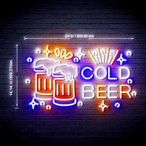 24&quot; Bar Cold Beer 3-Color Ultra-Bright LED Sign with Remote (Neon-Style, LED Technology)