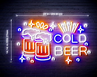 24" Bar Cold Beer 3-Color Ultra-Bright LED Sign with Remote (Neon-Style, LED Technology)