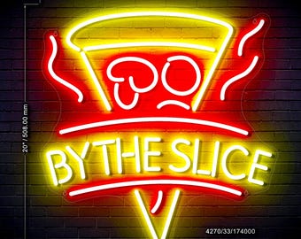 Pizza by the Slice Ultra-Bright LED Sign with Remote (Neon-Style, LED Technology)