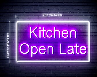 24" Restaurant Bar Kitchen Open Late Ultra-Bright LED Sign with Remote (Neon-Style, LED Technology)