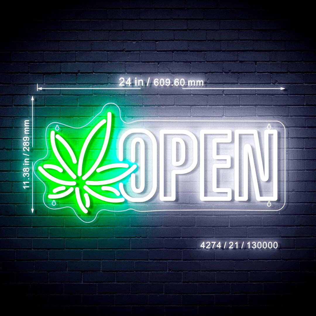 Hemp Leaf Dispensary Open Ultra-bright LED Sign With Remote (neon-style ...