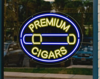 20" Premium Cigars Ultra-Bright LED Sign with Remote (Neon-Style, LED Technology)