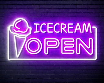 24" Open Ice Cream Ultra-Bright LED Sign with Remote (Neon-Style, LED Technology)