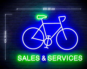 24" Bicycles Bike Shop Sales & Services Ultra-Bright LED Sign with Remote (Neon-Style, LED Technology)