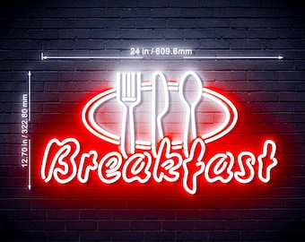 24" Breakfast Fork Knife Spoon Cafe Ultra-Bright LED Sign with Remote (Neon-Style, LED Technology)