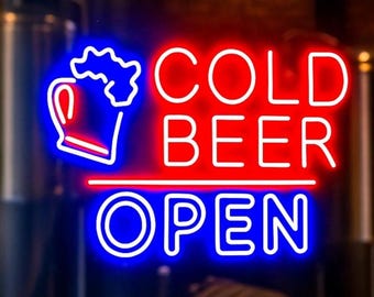 24" Bar Cold Beer Open Ultra-Bright LED Sign with Remote (Neon-Style, LED Technology)