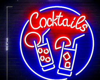 20" Round Cocktails Ultra-Bright LED Sign with Remote (Neon-Style, LED Technology)