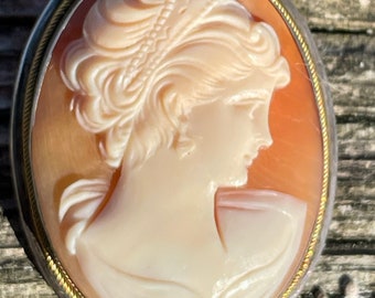 Carnelian Shell Cameo Pendant and Brooch in Silver Setting