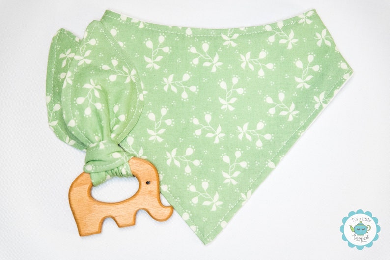 wooden teether Baby bib,shower gift,baby gift Sage green bib Baby bandana bib