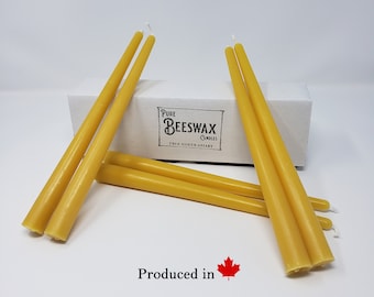 100% Pure Canadian Beeswax Taper Candles 10" - Solid -  Hand Poured Candles - (Pack of 6)