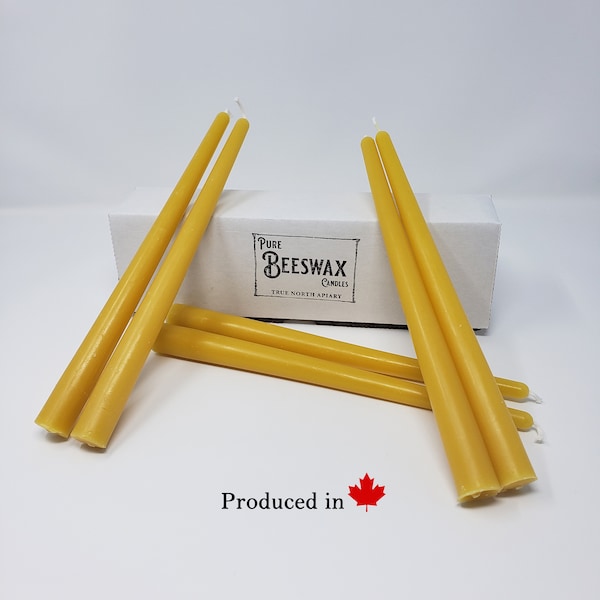 Bougies coniques en cire d'abeille 100 % canadienne 10 po. - Solide - Bougies coulées à la main - (Lot de 6)