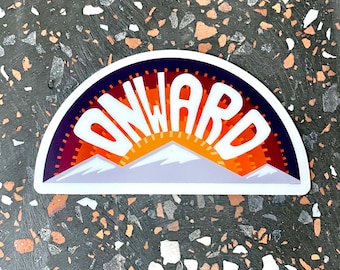 Onward Sunset Mountains Vinyl Weatherproof Sticker - Medium 3" x 1.5"