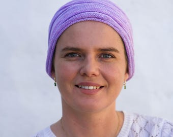 Lilac Cream Turban/Head Wrap - Alopecia & Chemo Head Cover, Comfy Soft Full Head Scarf, Hair Loss Headwear, Canadian Orders Ship from Canada