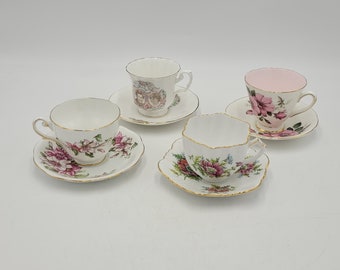 Tazas y platillos de porcelana inglesa/ Lote de 4/ Incluye Charles y Diana 1981