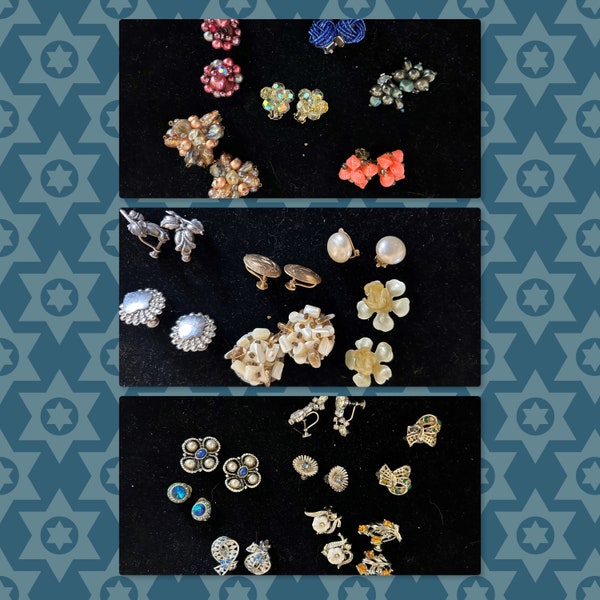 Vintage Clip On and Screw Back Earring Lots/Rhinestone/Beaded and more