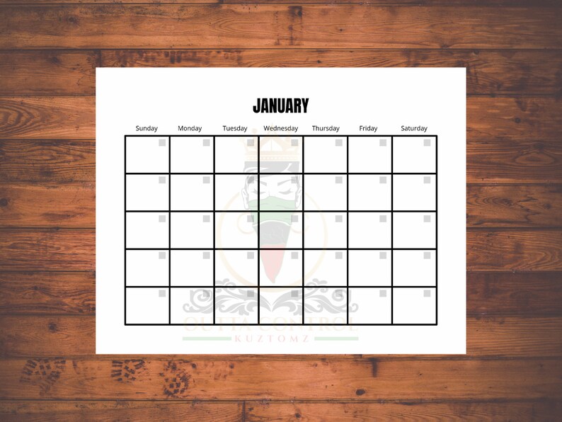 Blank 12 Month Calendar Printable Jpeg and PDF Format Calendar Vertical