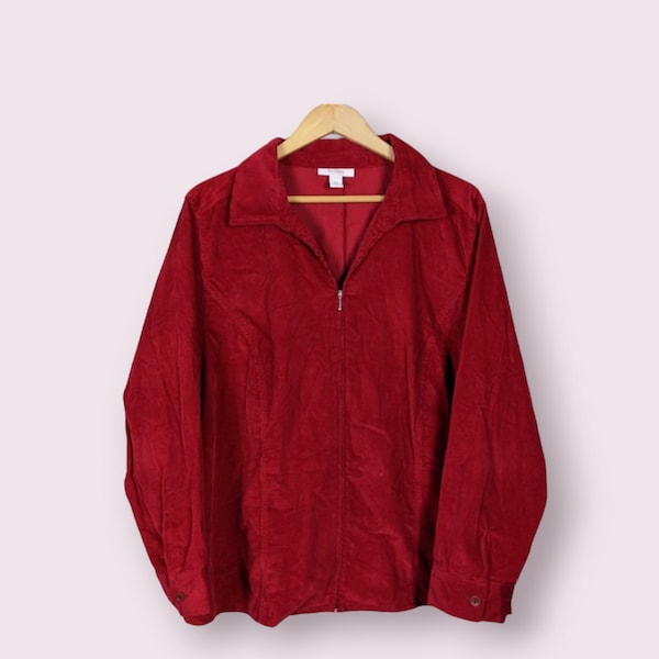 Vintage 00s corduroy jacket. Minimalist cottagecore plus size red jacket top.