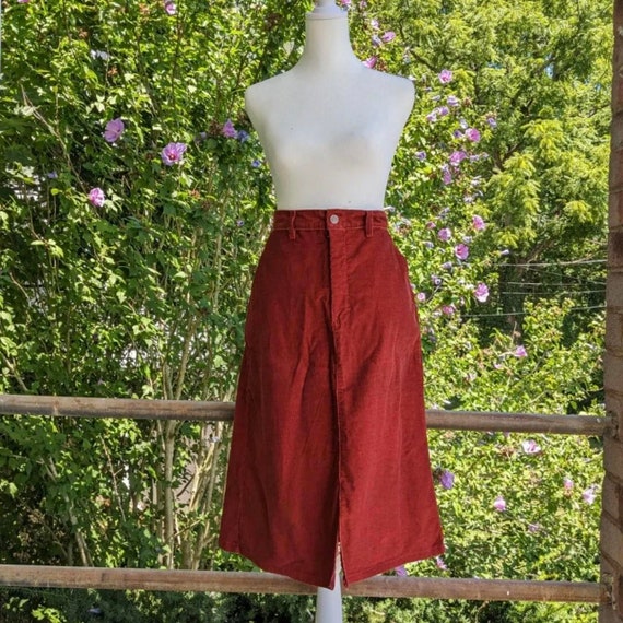Vintage 70s Skirt. Minimalist Burnt Orange Cordur… - image 2