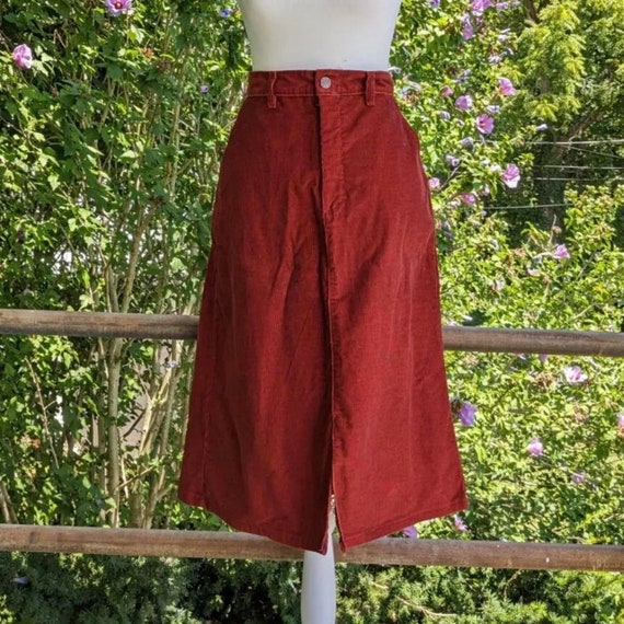Vintage 70s Skirt. Minimalist Burnt Orange Cordur… - image 7