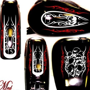 Motorcycle decal kit vinyl graphics set Lucky 13 skulls. Universal decals for Harley, Honda, Yamaha, Victory Kawasaki, Suzuki, Indian.