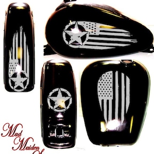 Distressed American Flag Motorcycle Decal Set: Fender & Tank