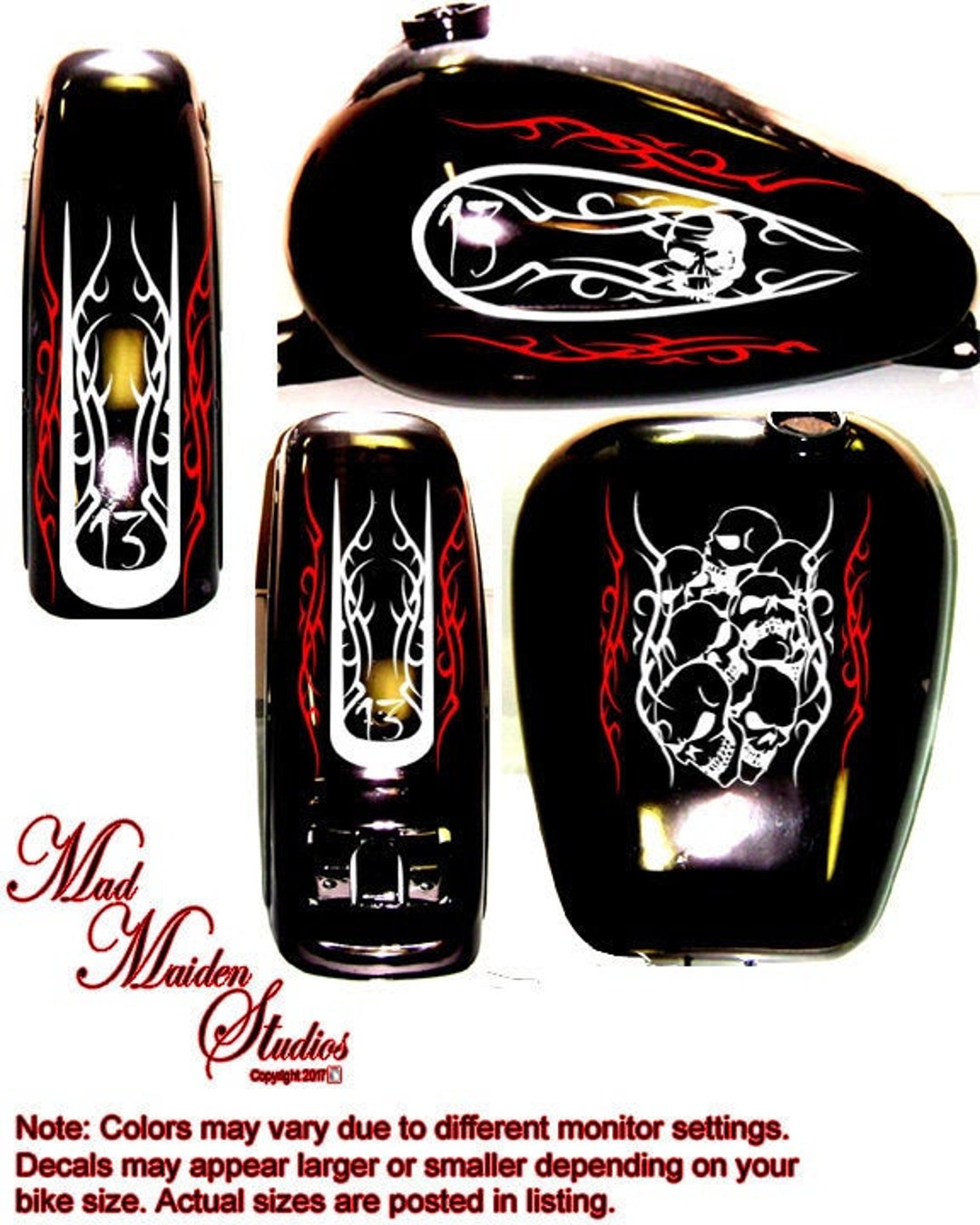 Motorcycle Decal Kit Vinyl Graphics Set Lucky 13 Skulls Universal