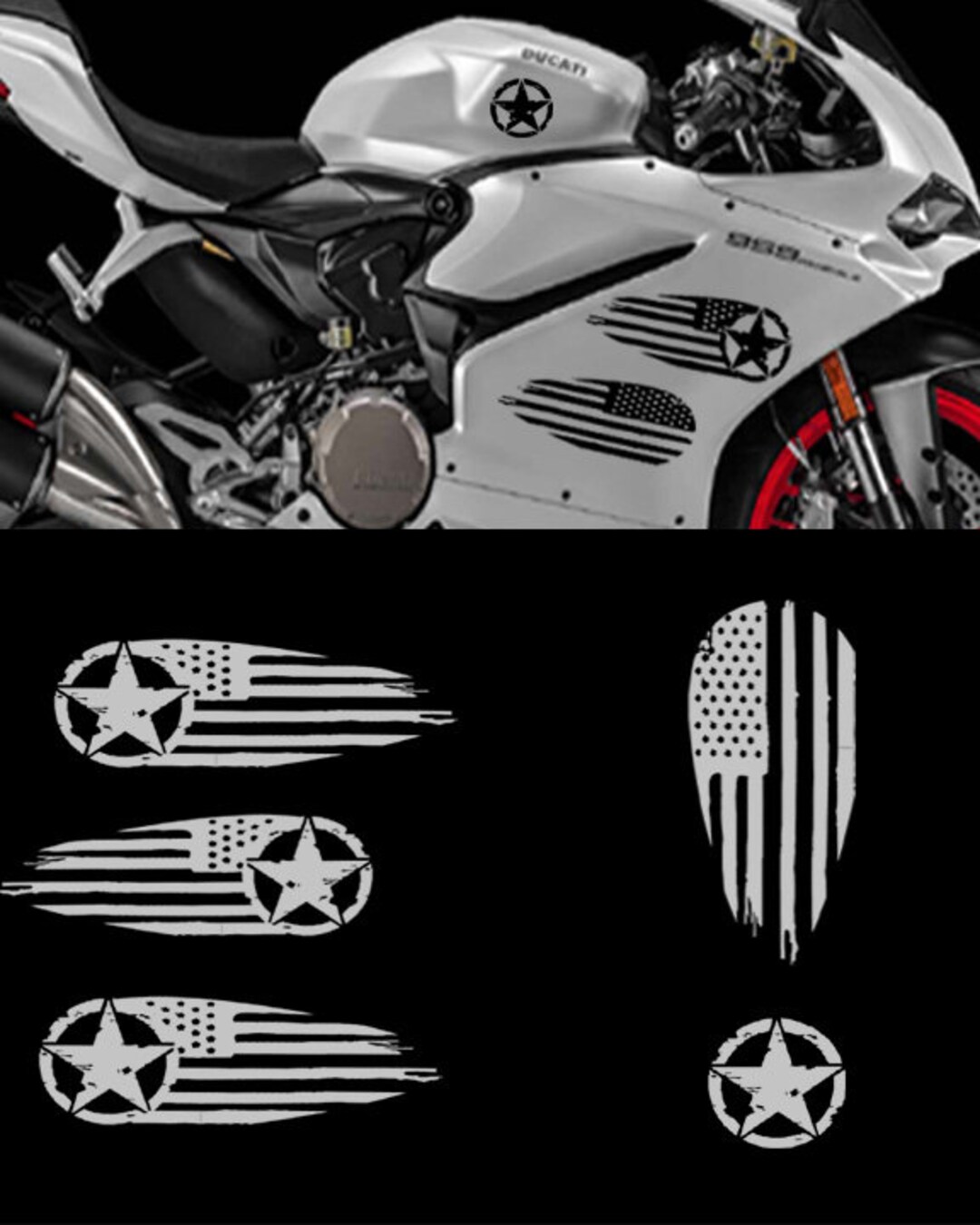 Motorcycle Graphics Decals Vinyl Set American Flag Patriotic Etsy