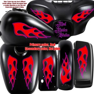 Motorcycle Flame Decals | Custom Colors Set for Gas Tank, Fairings, Fenders