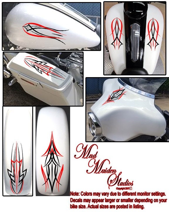Gray Motorcycle Flame Decals with Coal Black Pinstripe - 6PC Set