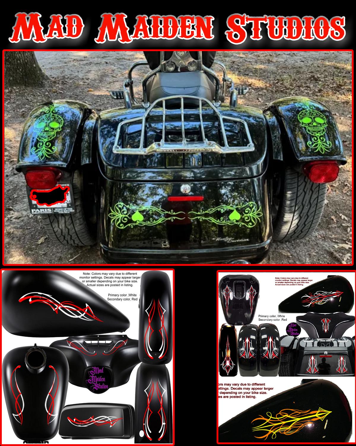 Motorcycle, Trike, Floral Decals Graphic Vinyl Set, Bike, Bagger, and ...