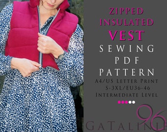 Gefütterte Weste mit Reißverschluss * Crop Puff ärmellose Jackentaschen * Sofort Download Schnittmuster * US Letter A4 * S-3XL/EU 36-46 * Intermediate