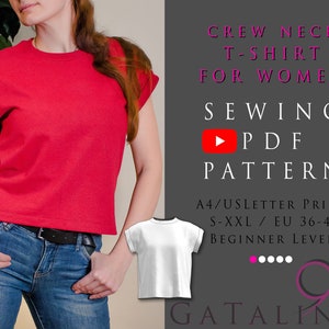 K&ouml;nnte beinhalten: Ein Schnittmuster f&uuml;r ein Damen-T-Shirt mit Rundhalsausschnitt. Das Schnittmuster ist in den Gr&ouml;&szlig;en S-XXL (EU 36-44) erh&auml;ltlich und wird auf A4/US Letter Papier gedruckt. Das Schnittmuster ist f&uuml;r Anf&auml;nger geeignet und beinhaltet ein YouTube-Video-Tutorial.