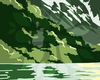 Mint/Green Mountains River Forest Vertical Phone Wallpaper Lock Screen