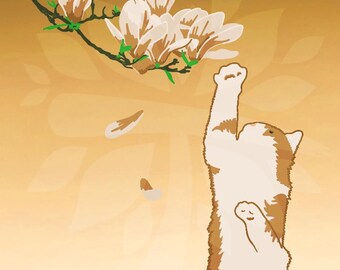 Orange Magnolia Cat Vertical Phone Wallpaper Lockscreen