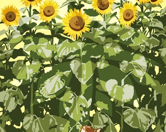 Green Sunflower Cat Vertical Phone Wallpaper Lock Screen