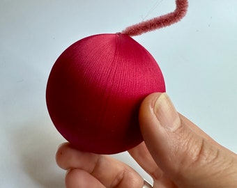 2 Inch Burgundy Satin Spun Ball Christmas Ornament with Foam Core / Make Your Own Pushpin Ornament With Sequins and Beads