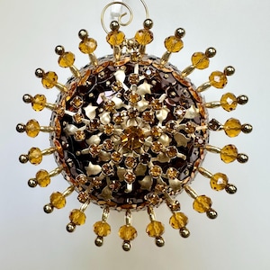Sequin Pushpin Christmas Ornament with Rhinestone Snowflake Brooch / Retro Style Beaded Pin Ornament / Upcycled Jewelry Holiday Hostess Gift