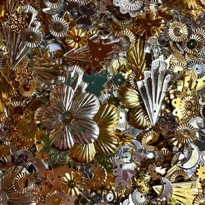 Sequin Mix - 50 grams Silver & Gold Sequin Mix of Various Shapes and Sizes / Assorted Shaped Spangles - Flowers, Stars, Angels, and More