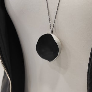 Necklace porcelain pendant black and white geometric necklace ceramic modern pendant round black  minimal porcelain pendant gift P3.