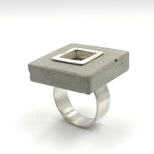 Square Big Concrete Ring with sterling silver, Modern Geometric Cement Ring,l Concrete Statement Ring, Architectural Jewelry,C2.
