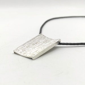 Rectangle Concave Silver Pendant,Big Wide Pendant Necklace,Silver Textured Pendant On Silk Cord Pendant,Geometric Pendant,Modern Jewelry S3. image 1