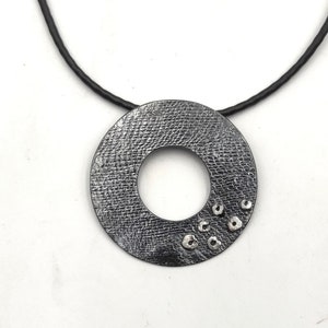 Open Silver Circle Pendant,Wide Circle Oxidized 925 Silver Pendant Necklace,Textured Pendant,Statement Pendant Necklace,Handmade Pendant. S7