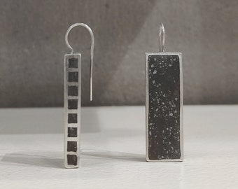 Rectangle Dangle Silver Earrings Concrete Silver Bar Earrings Archectural Earrings Geometric Long  Earrings Rectangular Dangle Earrings C5.