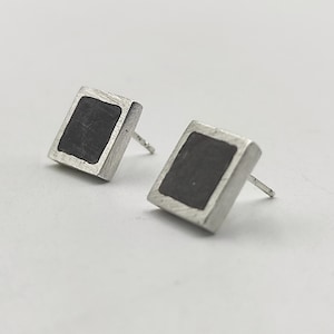 Square Concrete Sterling Silver Stud Earrings  Geometric Industrial Jewelry  Architectural Jewellery C11.