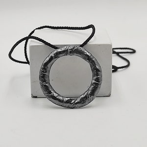 Open Round Silver Pendant,Long Circle Necklace,Oxidized Silver Circle Necklace,Silver Textured Open Circle Pendant,Pendant On Black Cord,S1