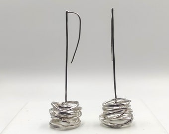 Pendientes largos de plata de ley, pendientes colgantes de plata elegantes, pendientes colgantes de plata para mujer, joyería delicada, S14.