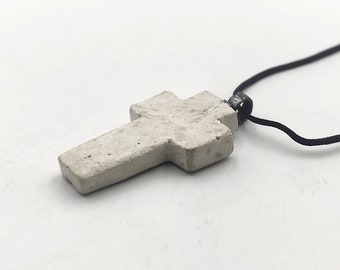Concrete Cross Necklace White Cross on Black Cord Handmade Rectangular Cross Textured Cross Textured Concrete Cross Contemporary Jewelry.