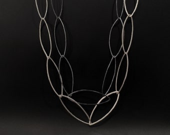 Large Oval Link Chain Necklace Hammered Silver & Oxidized Silver Link  Chain Necklace Large Oval Links Handmade Large Chain Necklace .