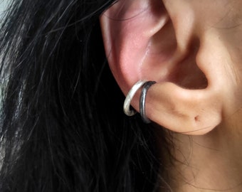 Solid Silver Round Ear Cuff Oxidzed Silver Ear Cuff